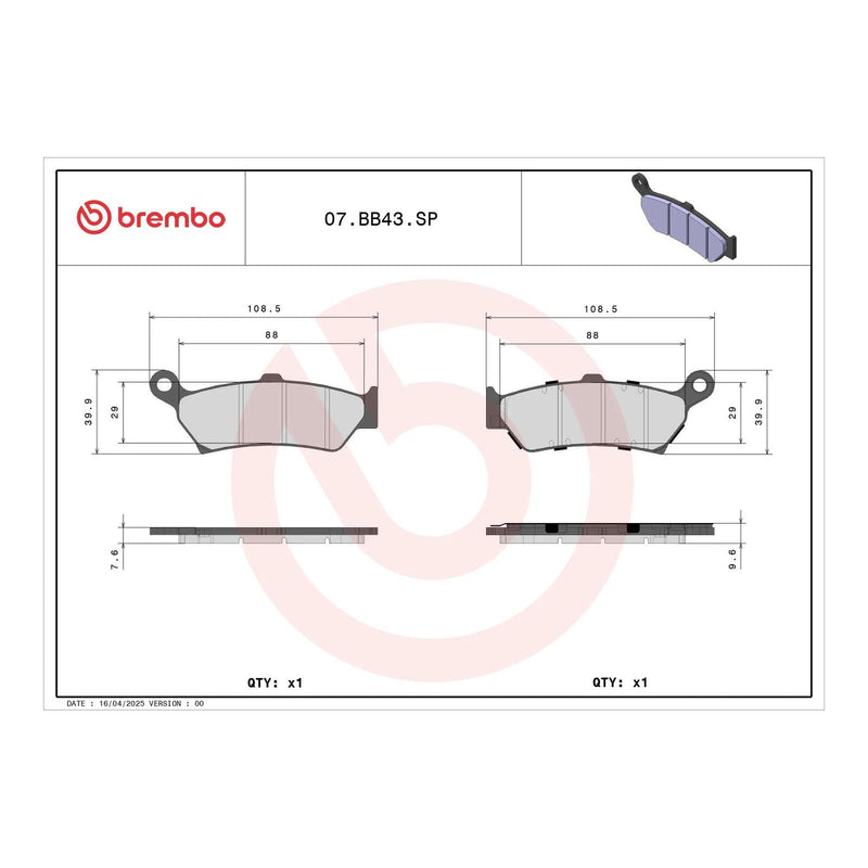 Load image into Gallery viewer, Brembo Prime Sinter Rear Brake Pads 07BB43SP