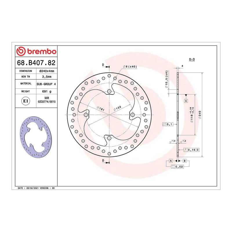Load image into Gallery viewer, Brembo Prime Serie Oro Rear Brake Disc 68B40782