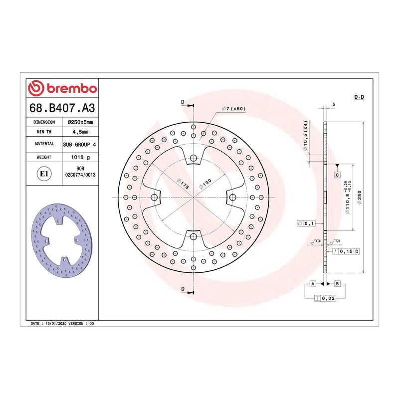 Load image into Gallery viewer, Brembo Prime Serie Oro Rear Brake Disc 68B407A3