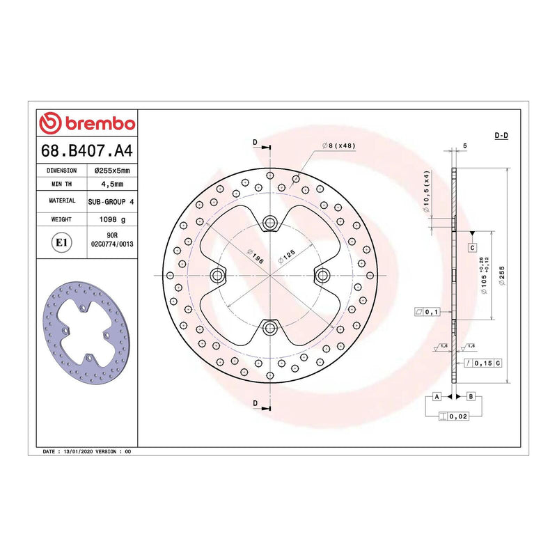 Load image into Gallery viewer, Brembo Prime Serie Oro Rear Brake Disc 68B407A4