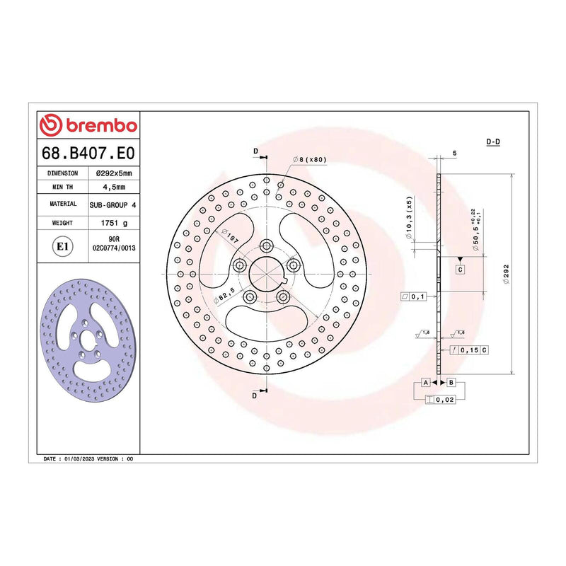 Load image into Gallery viewer, Brembo Prime Serie Oro Rear Brake Disc 68B407E0