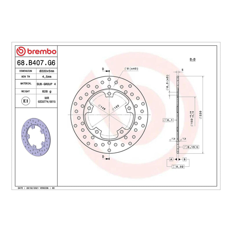 Load image into Gallery viewer, Brembo Prime Serie Oro Rear Brake Disc 68B407G6