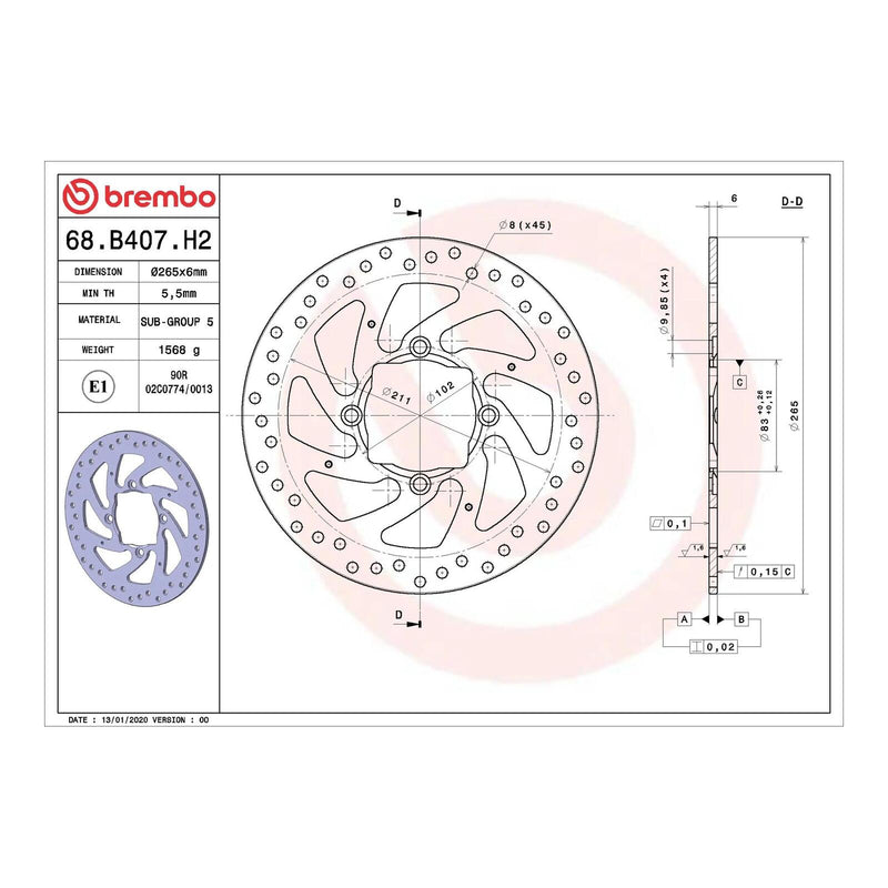Load image into Gallery viewer, Brembo Prime Serie Oro Rear Brake Disc 68B407H2