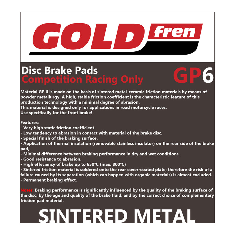 Load image into Gallery viewer, GOLDfren Brake Pads - GP6 Sintered Racing