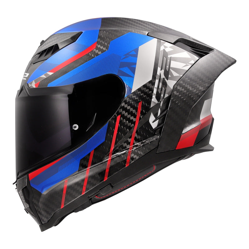 Load image into Gallery viewer, LS2 FF807 Dragon Carbon Trax Helmet - Blue / Red / Carbon 06