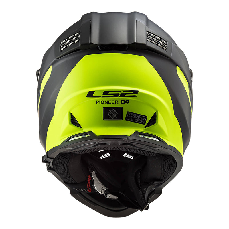 Load image into Gallery viewer, LS2 MX436 Pioneer Evo Router Helmet - Matte Black / Hi-Vis Yellow