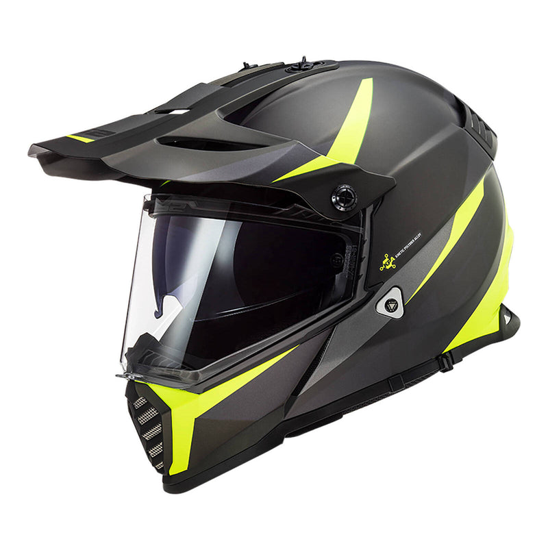 Load image into Gallery viewer, LS2 MX436 Pioneer Evo Router Helmet - Matte Black / Hi-Vis Yellow