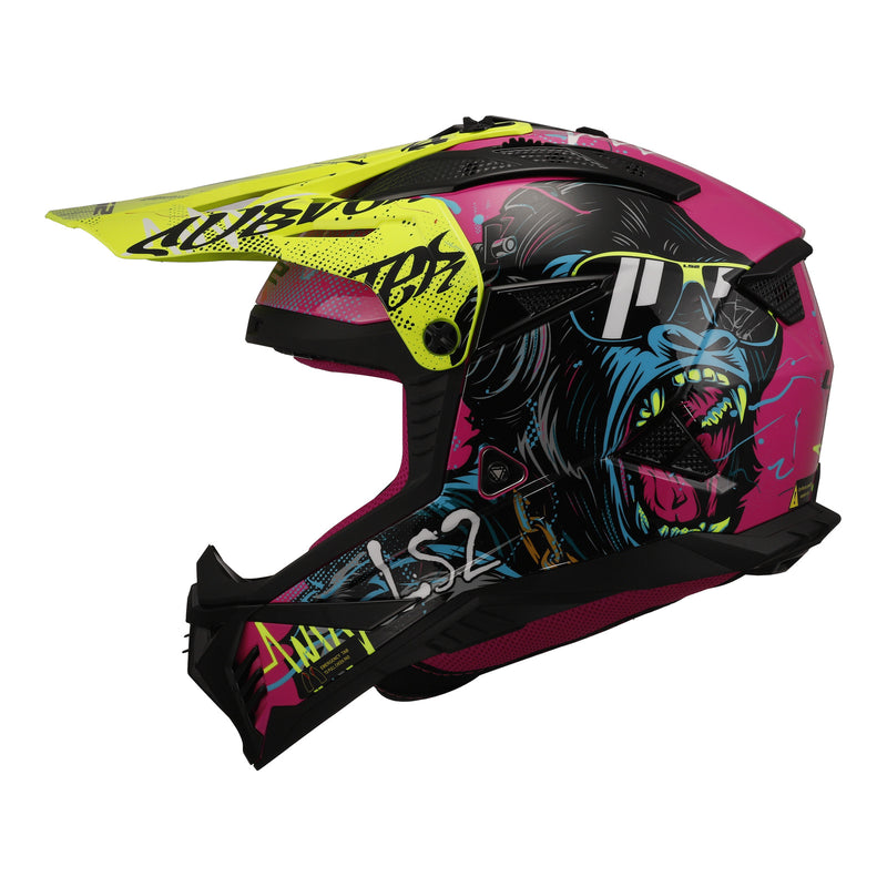 Load image into Gallery viewer, LS2 MX708 Fast II Gorilla Helmet - Purple / Hi-Vis Yellow