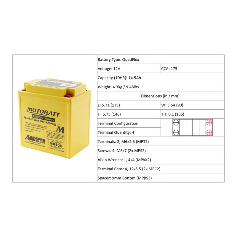 Load image into Gallery viewer, Motobatt Battery Quadflex AGM - MB10U