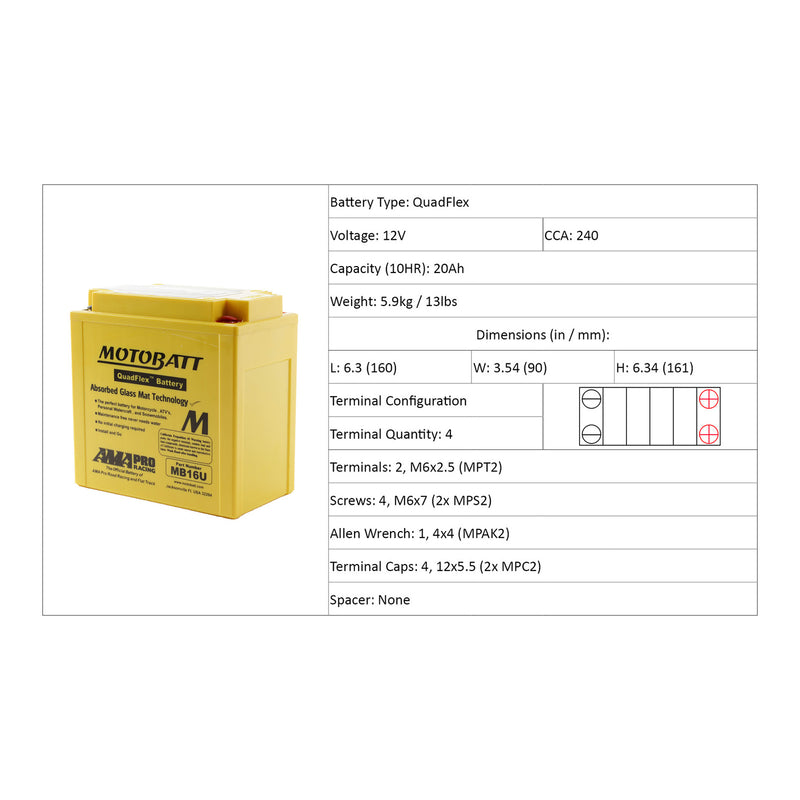 Load image into Gallery viewer, Motobatt Battery Quadflex AGM - MB16U