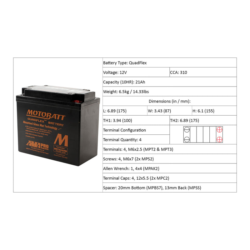 Load image into Gallery viewer, Motobatt Battery Quadflex AGM - MBTX20UHD