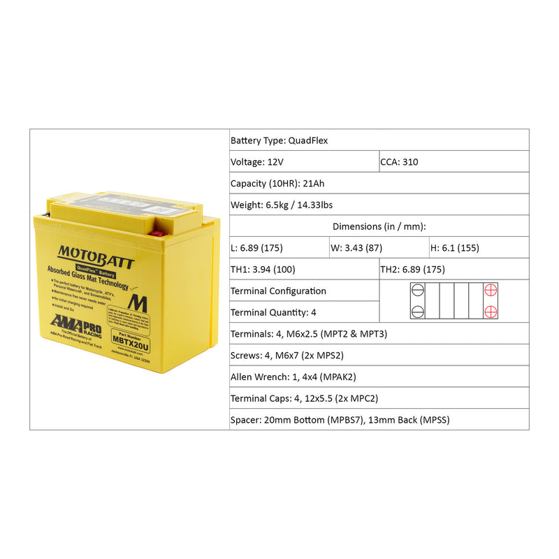 Load image into Gallery viewer, Motobatt Battery Quadflex AGM - MBTX20U