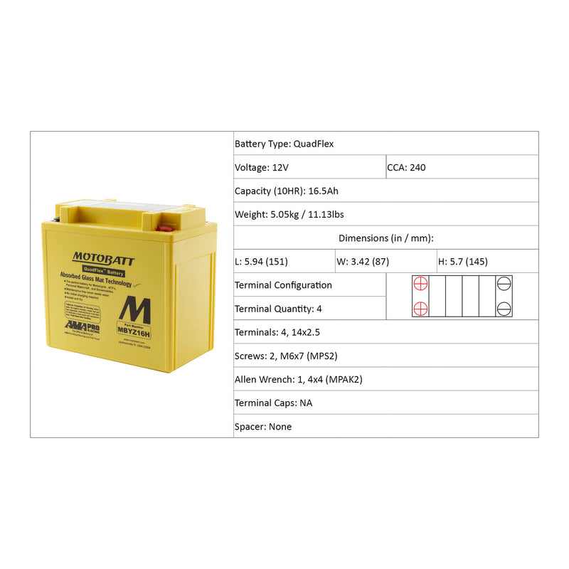 Load image into Gallery viewer, Motobatt Battery Quadflex AGM - MBYZ16-H