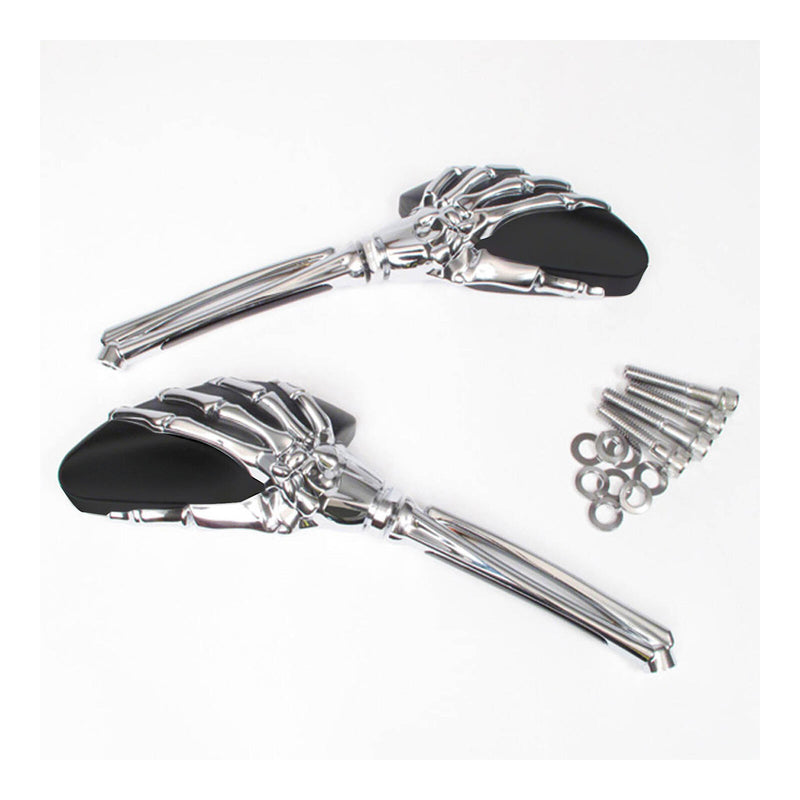 Load image into Gallery viewer, Whites Mirror - Universal Skeleton Hand Chrome / Black Harley (Pair)