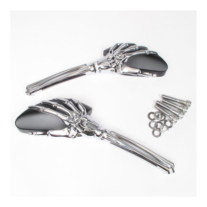 Load image into Gallery viewer, Whites Mirror - Universal Skeleton Hand Chrome / Black Harley (Pair)
