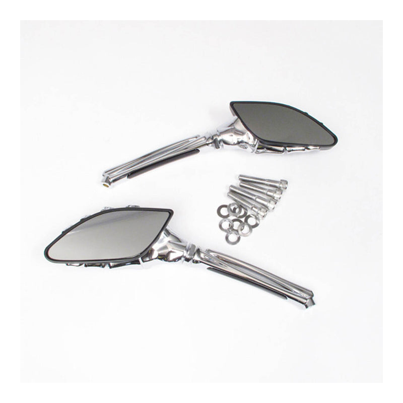 Load image into Gallery viewer, Whites Mirror - Universal Skeleton Hand Chrome / Black Harley (Pair)