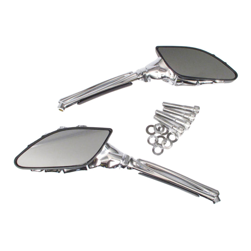 Load image into Gallery viewer, Whites Mirror - Universal Skeleton Hand Chrome / Black Harley (Pair)
