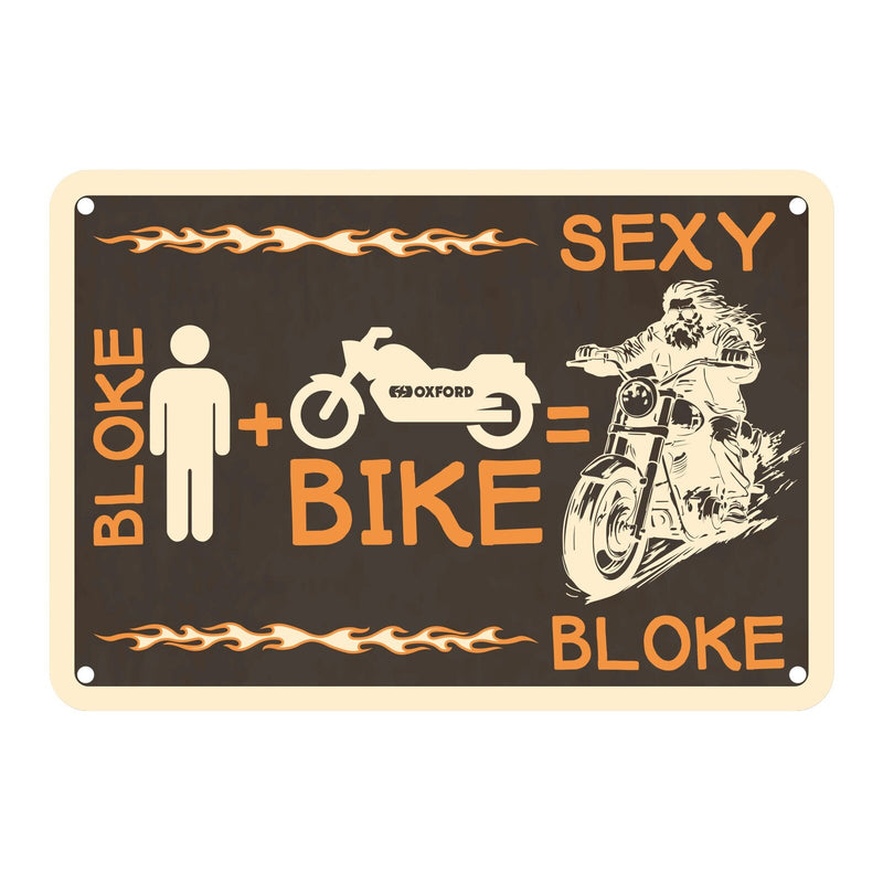 Load image into Gallery viewer, Oxford Garage Metal Sign: Bloke Man + Bike = Sexy Bloke