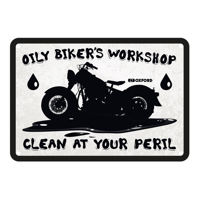 Load image into Gallery viewer, Oxford Garage Metal Sign: Oily Biker's Workshop