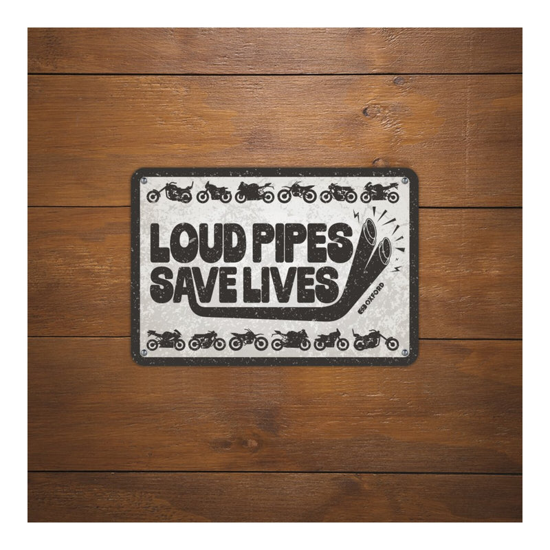 Load image into Gallery viewer, Oxford Garage Metal Sign: Loud Pipes Save Lives