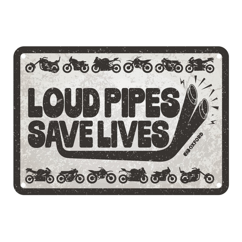 Load image into Gallery viewer, Oxford Garage Metal Sign: Loud Pipes Save Lives