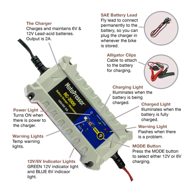 Load image into Gallery viewer, Motopressor RC-2000 Battery Charger and Maintainer 2000mA