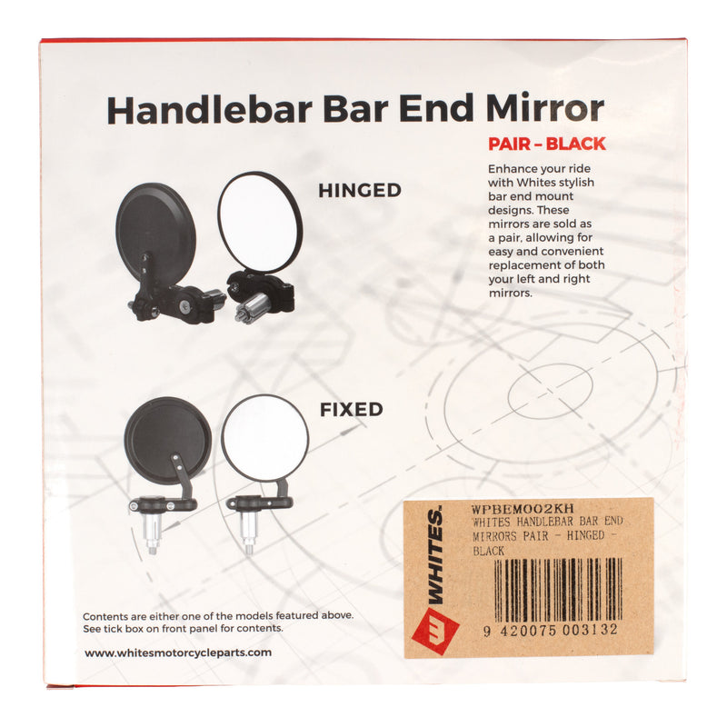Load image into Gallery viewer, Whites Handlebar Bar End Mirrors Pair - Hinged - Black