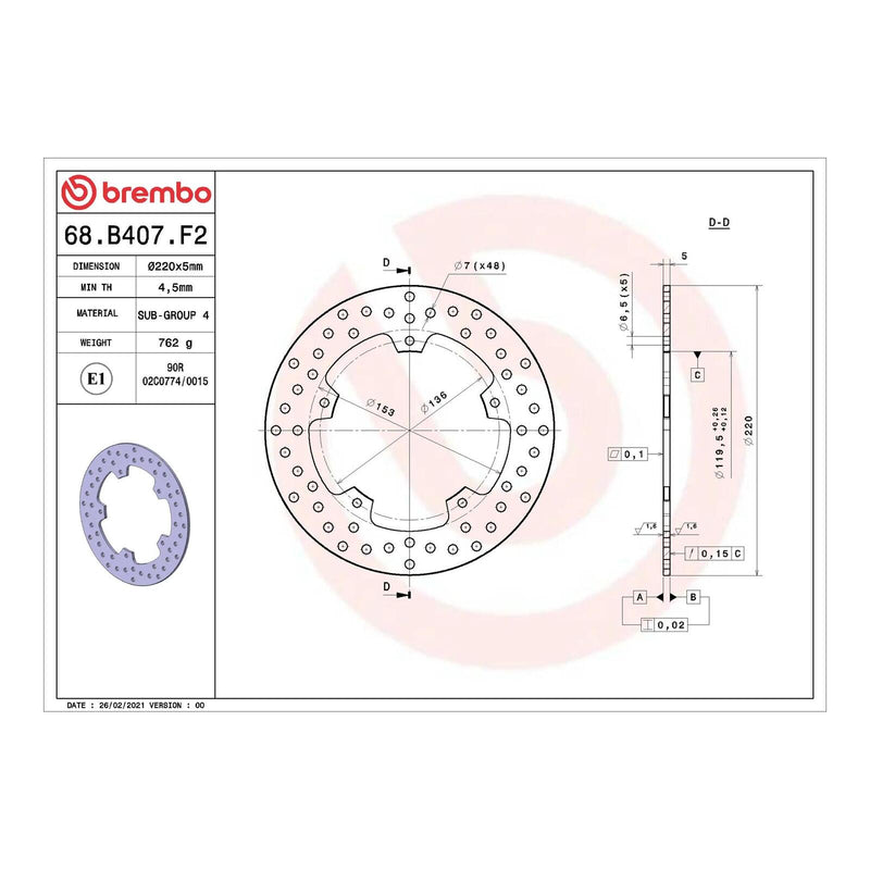 Load image into Gallery viewer, Brembo Prime Serie Oro Rear Brake Disc 68B407F2
