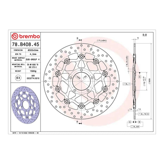 Brembo Prime Serie Oro Front Brake Disc 78B40845