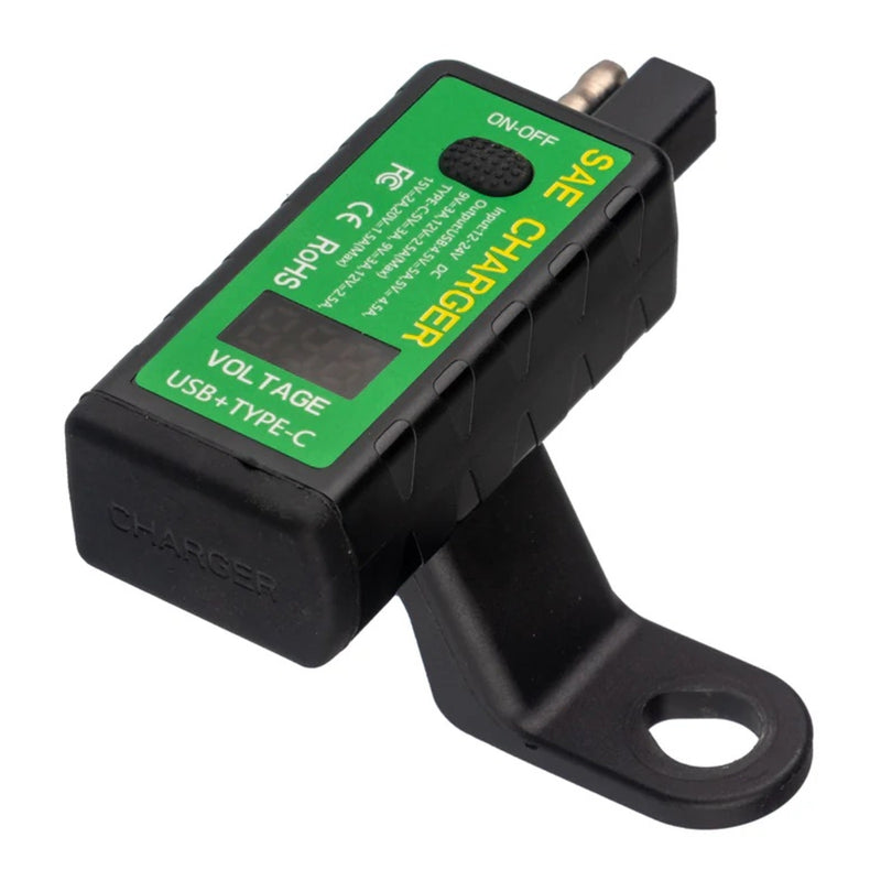 Load image into Gallery viewer, Motoplug SAE to USB with Voltmeter - 1 x USB-A &amp; 1 x USB-C
