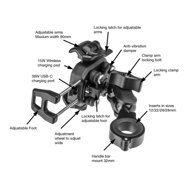 Load image into Gallery viewer, Rocky Creek Motoplug Phone Holder &amp; Charger - Wireless &amp; USB-C

