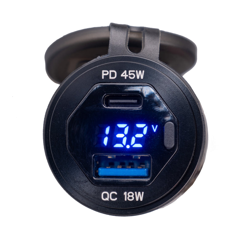 Load image into Gallery viewer, Rocky Creek PA032 USB A &amp; C Power Adapter with Voltmeter and On/Off Switch
